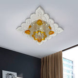 Contemporary Led Amber Beveled Glass Crystal Floral Flushmount Balcony Ceiling Light Fixture