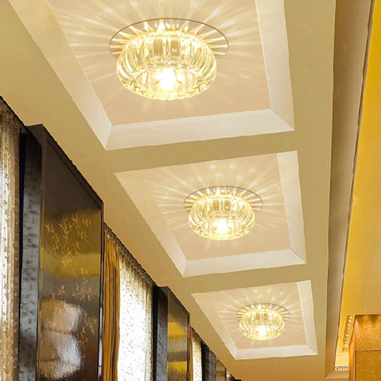 Crystal Led Balcony Flush Mount Spotlight - Fashionable Clear Prismatic Ceiling Lighting