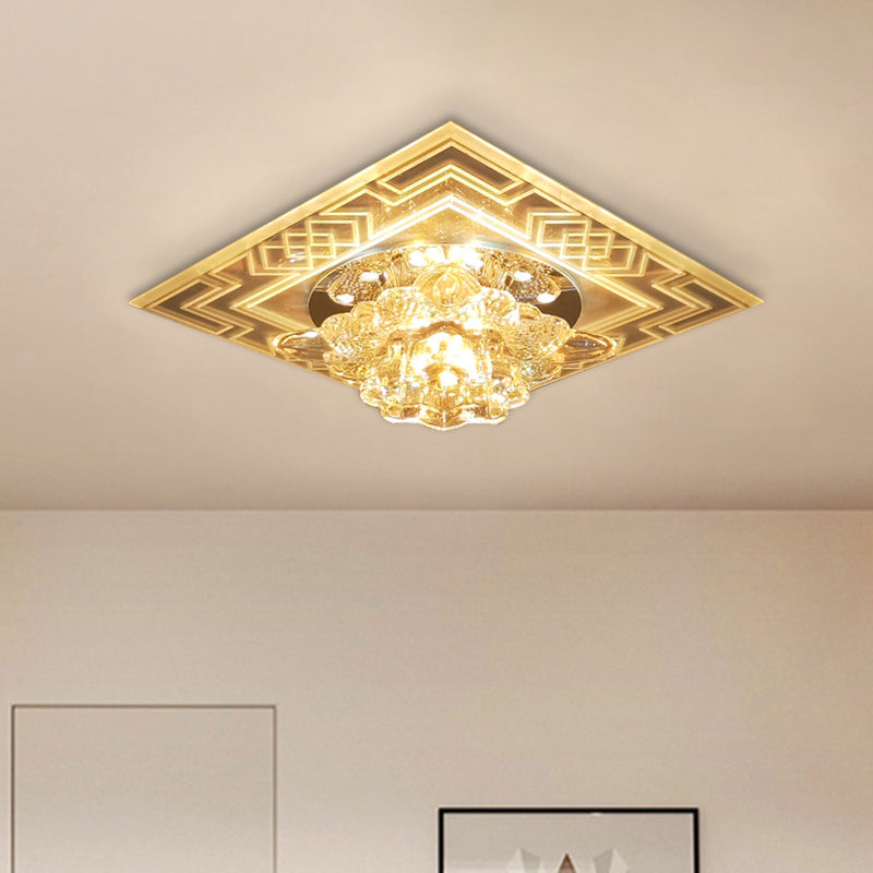Minimalist Clear Crystal Led Flushmount Ceiling Lamp With Floral Design - Perfect For Balcony