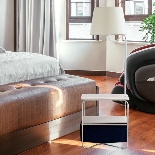 Modern Metal Standing Lamp With Built-In Table White Floor Reading Light - Bedside Lighting Solution
