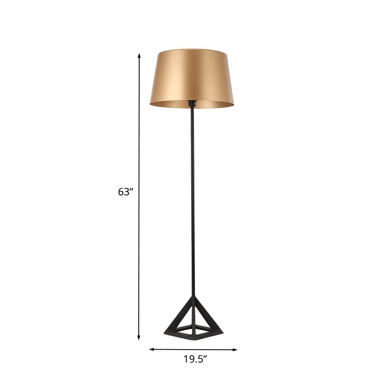 Nordic Metal 1 Head Gold Floor Reading Lamp - Drum-Shaped Tripod Design For Living Room