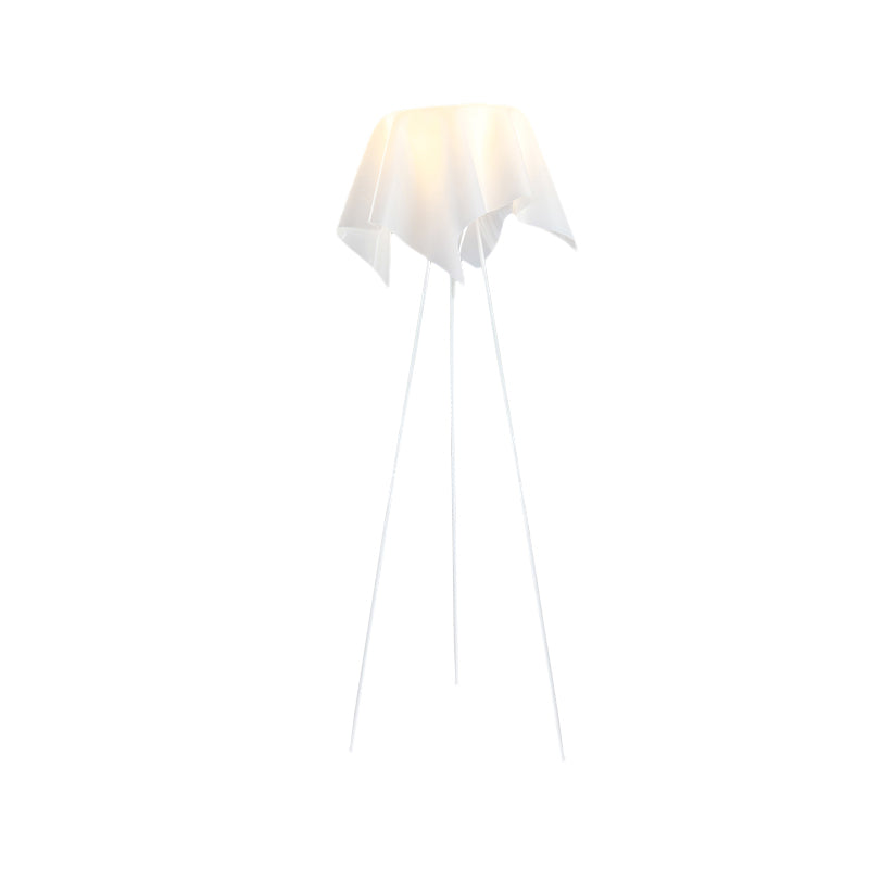 Sleek White Handkerchief Floor Lamp - Simplicity Design 1 Head Acrylic Tri-Leg Bedside Lighting