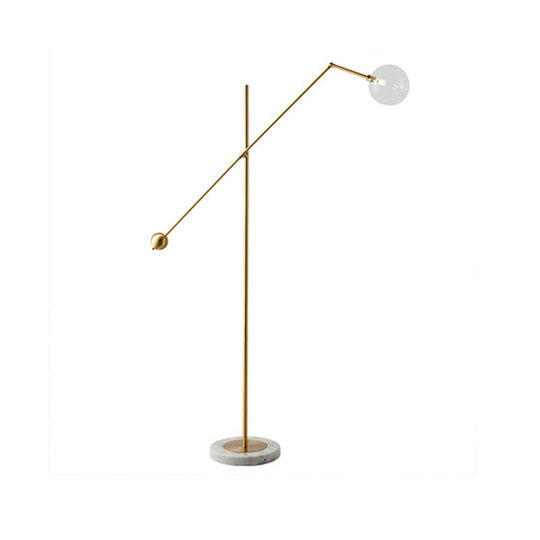 Modernist Gold Metal Balance Arm Task Floor Lamp With Orb Design Single Bulb Standing Light For