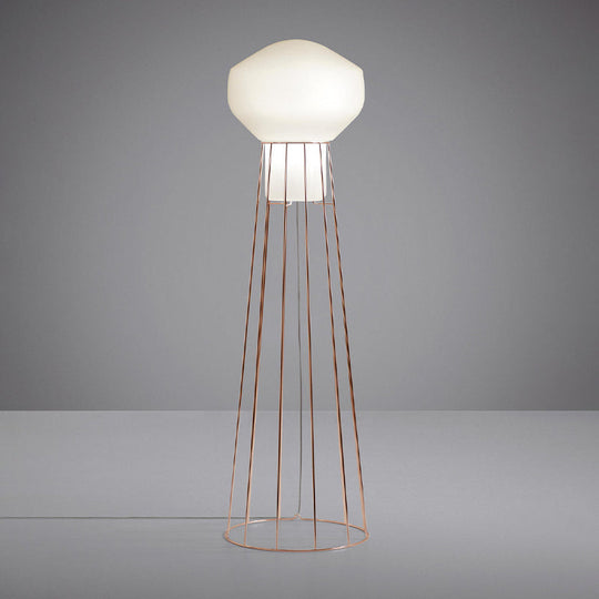 Sleek Black/Rose Gold Geometric Floor Lamp With Dome Cage - Minimalistic Metal Stand Up Light For