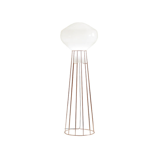 Sleek Black/Rose Gold Geometric Floor Lamp With Dome Cage - Minimalistic Metal Stand Up Light For