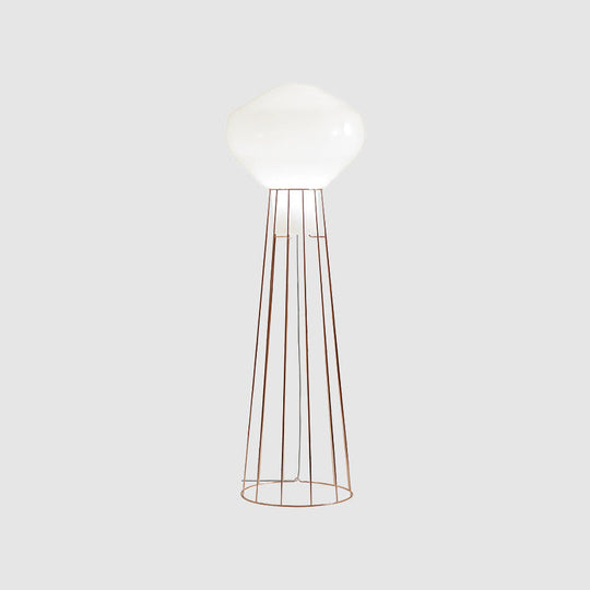 Sleek Black/Rose Gold Geometric Floor Lamp With Dome Cage - Minimalistic Metal Stand Up Light For
