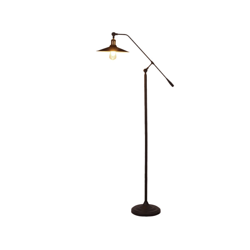Nordic Single Bulb Metallic Cone Floor Lamp With Swing Arm And Black Finish Stand

Or

Swing