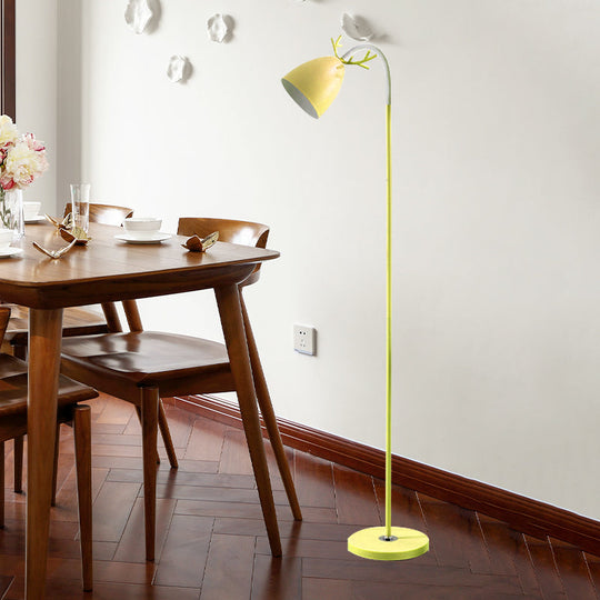 Macaroon Arc Trumpet Shade Floor Lamp In Black/White/Pink With Antler Design - Stylish Metallic