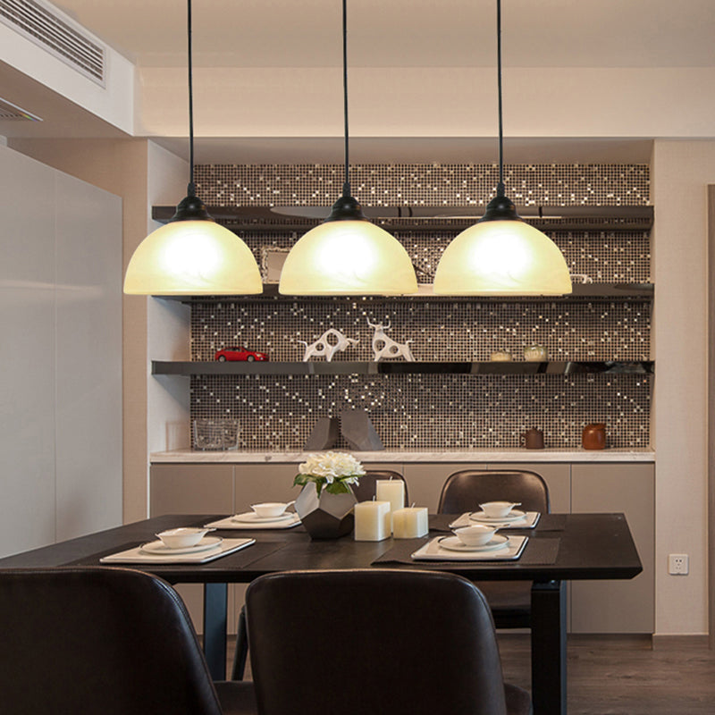 Vintage Dome Multi Pendant Light Fixture With 3 White Glass Bulbs - Black Hanging Lamp