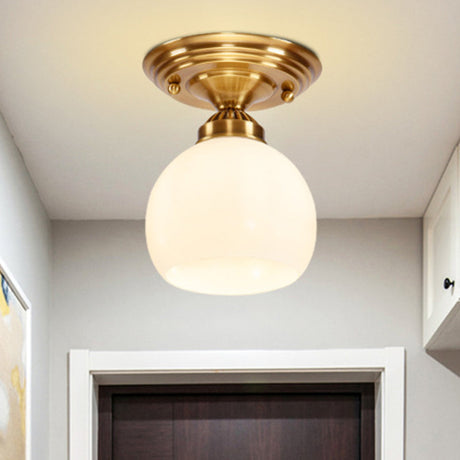 Classic 1-Light Glass Flush Mount Lamp In Brass - Globe/Cone Design For Corridor Ceiling Lighting