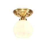 Classic 1-Light Glass Flush Mount Lamp In Brass - Globe/Cone Design For Corridor Ceiling Lighting