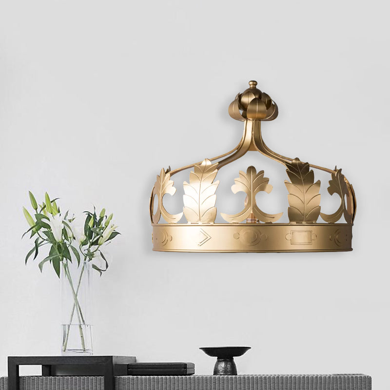 Vintage Metal Crown 3-Light Wall Sconce In Grey/Gold - Bedroom Wall-Mounted Lighting Gold