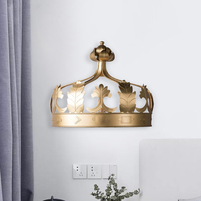 Vintage Metal Crown 3-Light Wall Sconce In Grey/Gold - Bedroom Wall-Mounted Lighting