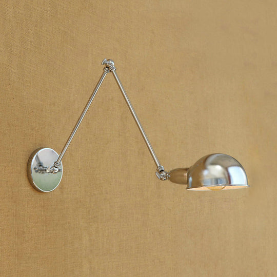 Industrial Style Metal Wall Lamp With Swing Arm & Domed Shade - Chrome Finish Bedroom Lighting 1