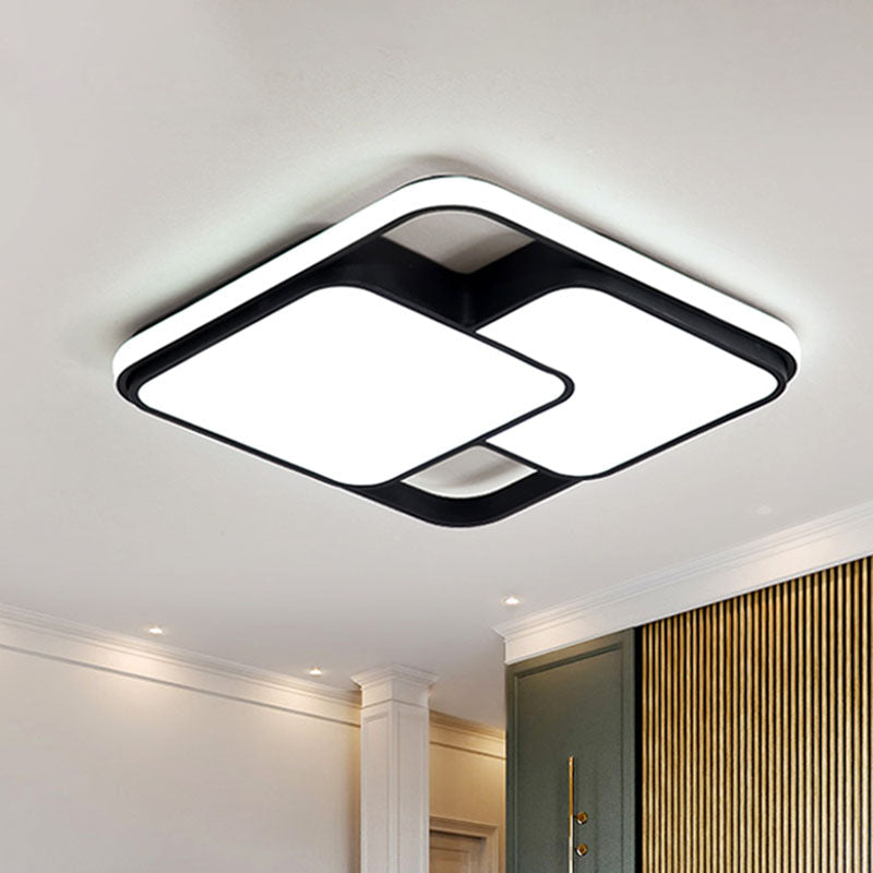 Contemporary Black And White Rectangular/Square Flush Mount Led Ceiling Light For Living Room -