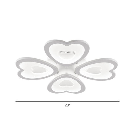 Contemporary 4/6-Light Ceiling Mount Fixture With Acrylic Shade - White Heart Flush Lamp In