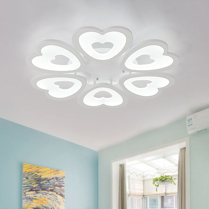 Contemporary 4/6 - Light Ceiling Mount Fixture With Acrylic Shade - White Heart Flush Lamp In