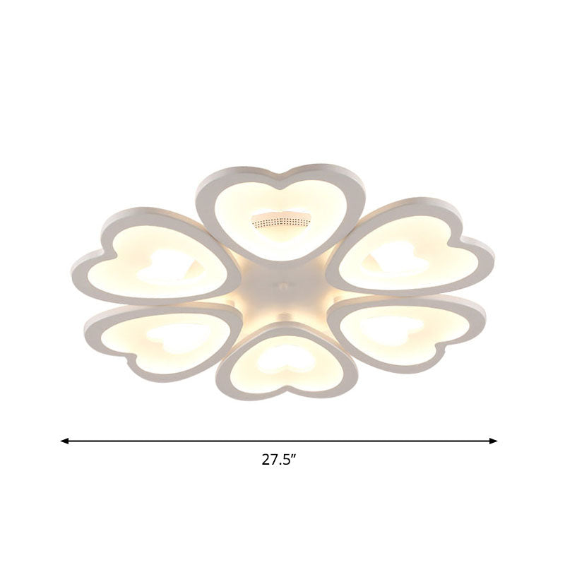 Contemporary 4/6 - Light Ceiling Mount Fixture With Acrylic Shade - White Heart Flush Lamp In