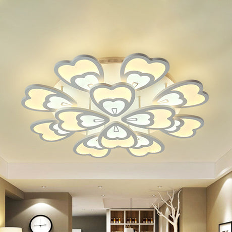 Contemporary Acrylic Heart Ceiling Light - 6/9/12 Lights Warm/White/Natural Flush Mount For Dining