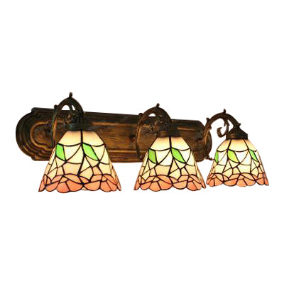 Stained Glass Floral Wall Lamp - Lodge Style Indoor Mount Light For Living Room (3 Lights)