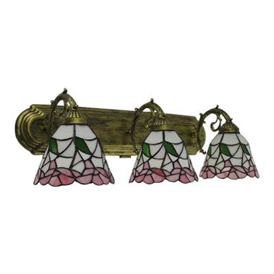 Stained Glass Floral Wall Lamp - Lodge Style Indoor Mount Light For Living Room (3 Lights)