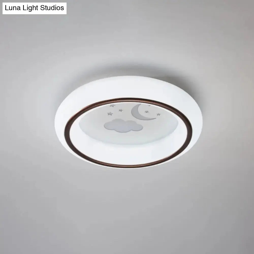 Contemporary Led Ceiling Lamp In White With Moon Deer And Hot Air Balloon Flush Light