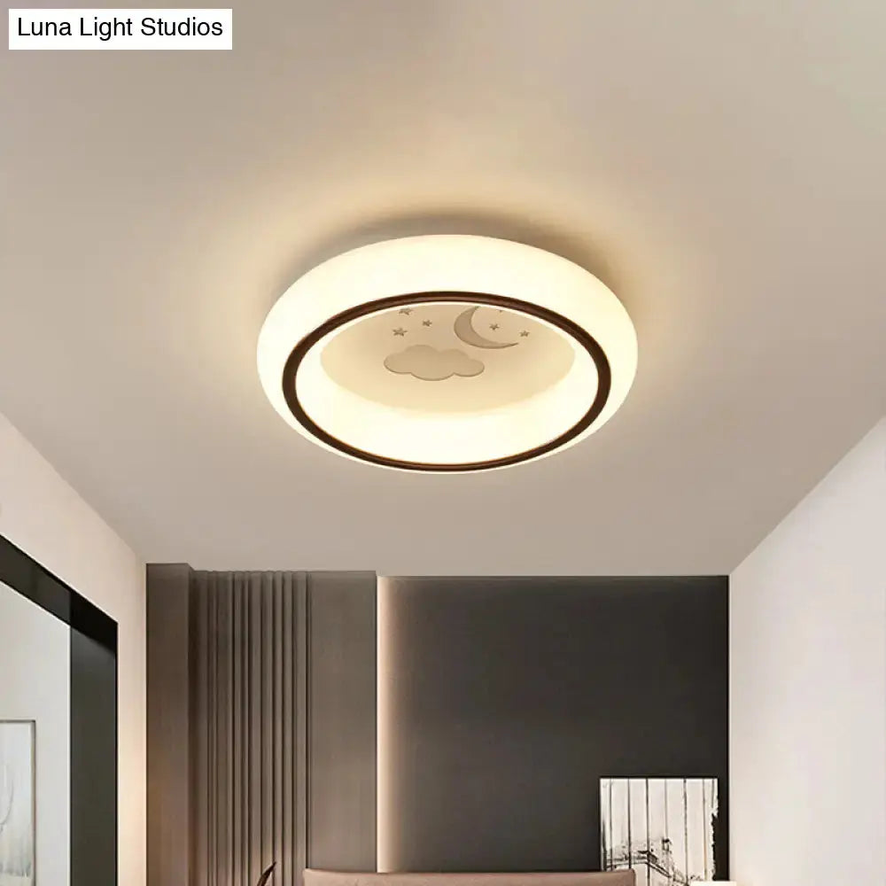 Contemporary Led Ceiling Lamp In White With Moon Deer And Hot Air Balloon Flush Light