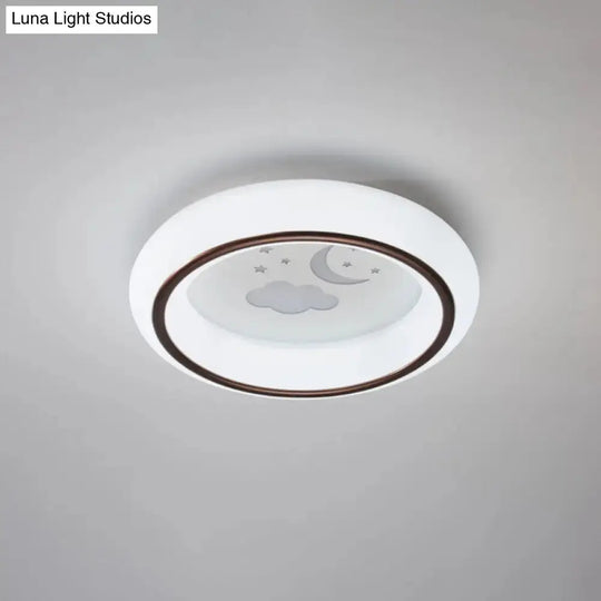 Contemporary Led Ceiling Lamp In White With Moon Deer And Hot Air Balloon Flush Light