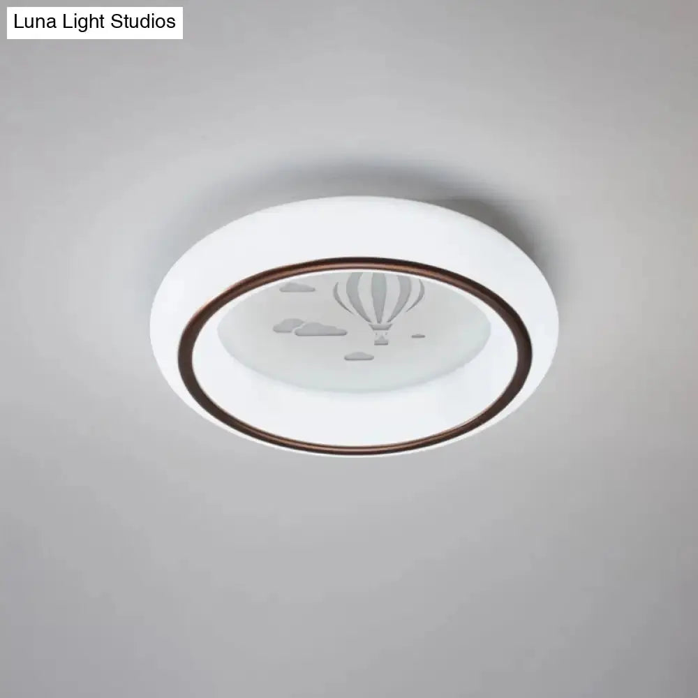 Contemporary Led Ceiling Lamp In White With Moon Deer And Hot Air Balloon Flush Light