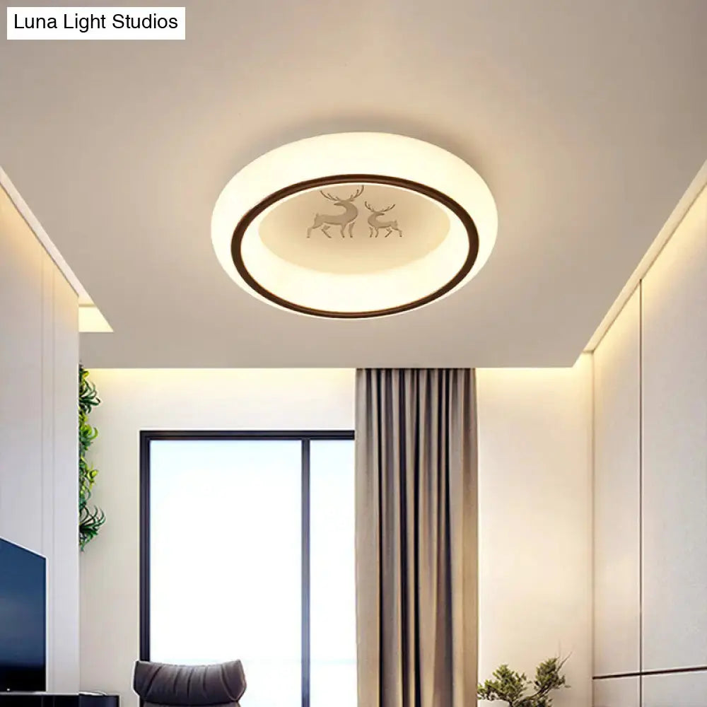Contemporary Led Ceiling Lamp In White With Moon Deer And Hot Air Balloon Flush Light
