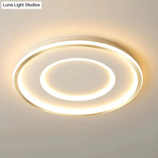 Contemporary Metal Polished Gold Led Ceiling Mount Lamp - Extra Thin Flush Light For Baby Room