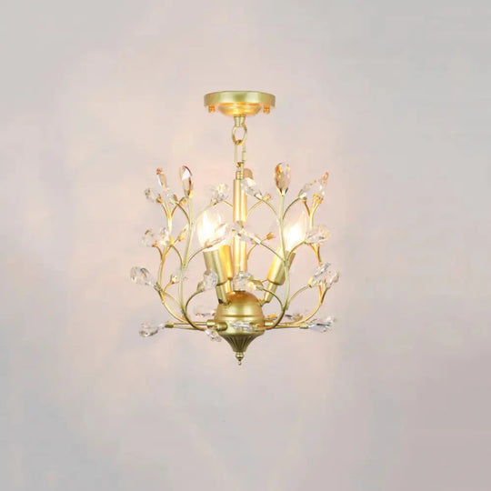 Geometric Brass Semi Flush Crystal Ceiling Mount - Traditional 1-Light Fixture For Hallways / F
