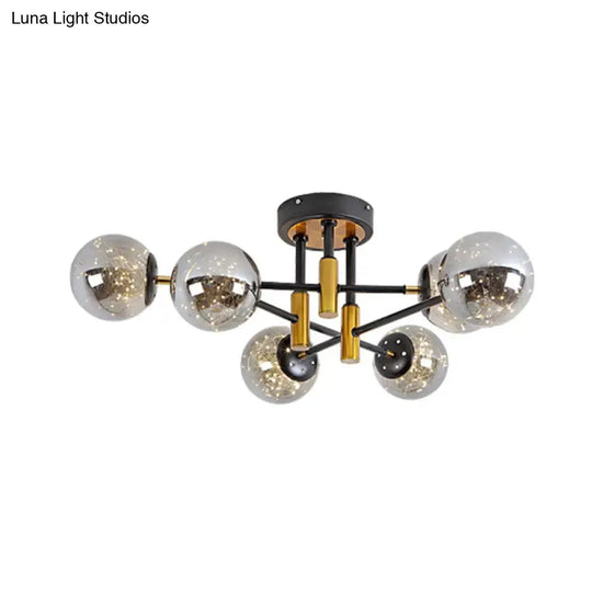 Glowing String Black Glass Ball Ceiling Mounted Led Semi Mount Light Fixture