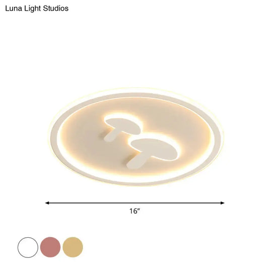Circular Mushroom Baby Room Led Ceiling Lamp - 16’/19.5’ Dia White/Pink/Gold Options