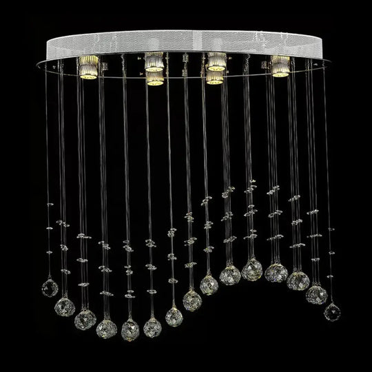 Contemporary Crystal Wavy Flushmount Lighting - 6-Head Living Room Ceiling Flush Light