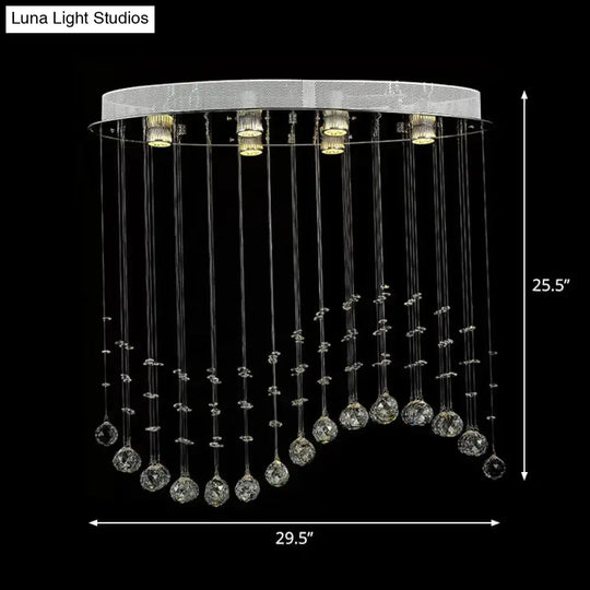 Contemporary Crystal Wavy Flushmount Lighting - 6-Head Living Room Ceiling Flush Light