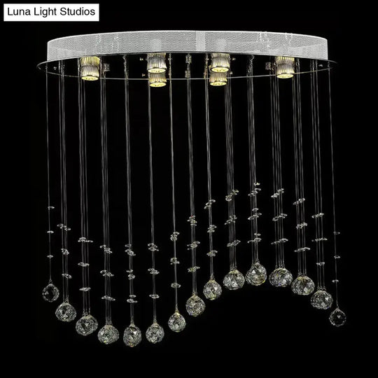 Contemporary Crystal Wavy Flushmount Lighting - 6-Head Living Room Ceiling Flush Light