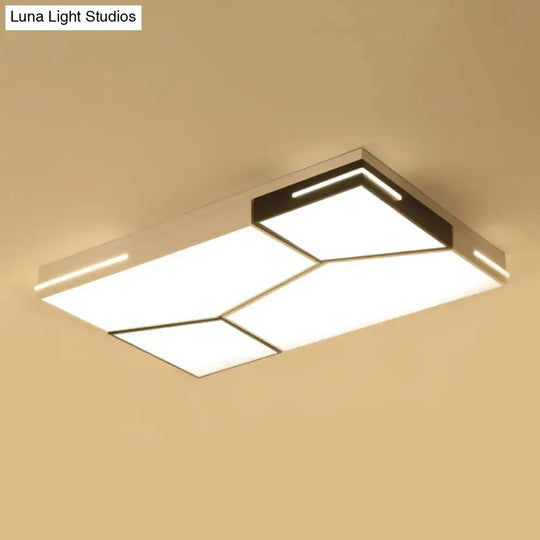 Minimalist Black And White Spliced Metal Ceiling Lamp - Led Flush Mount Light For Parlor
