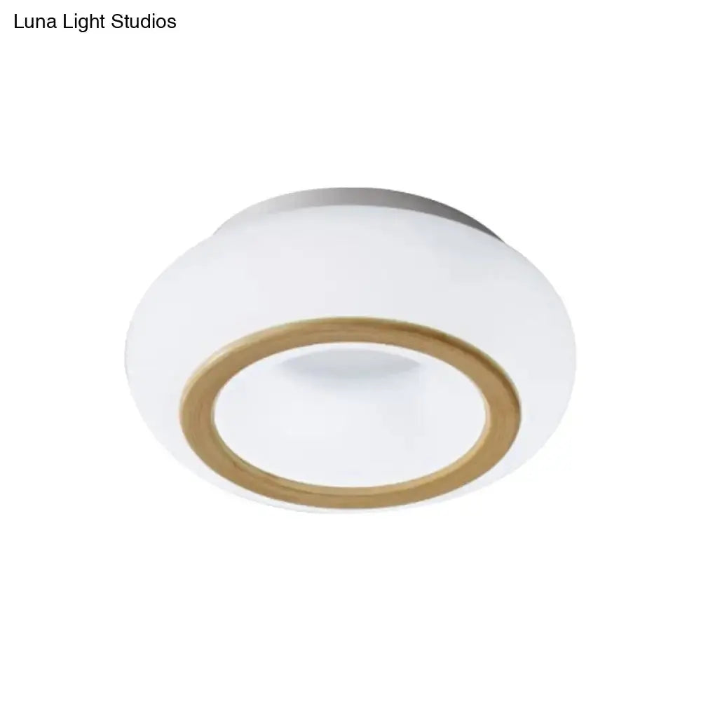 Modern Acrylic Donut Shaped Ceiling Lamp With Integrated Led And Wood Grain Finish
