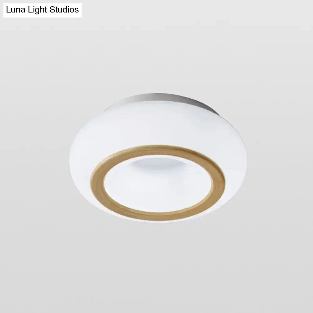 Modern Acrylic Donut Shaped Ceiling Lamp With Integrated Led And Wood Grain Finish