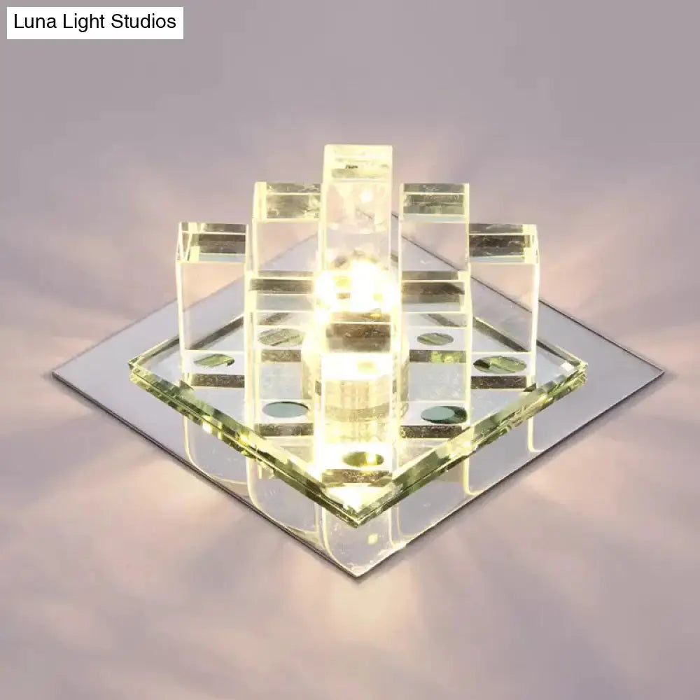 Modern Crystal Square Led Flushmount Light For Corridors