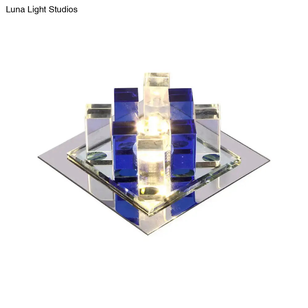 Modern Crystal Square Led Flushmount Light For Corridors