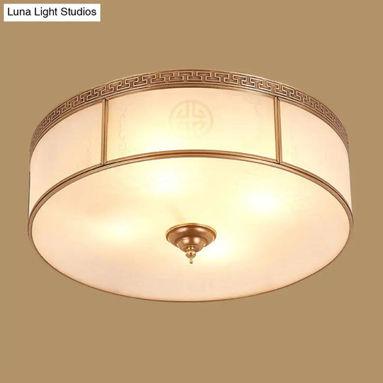 Opal Glass Flush Mount Ceiling Light With Classic Brass Finish