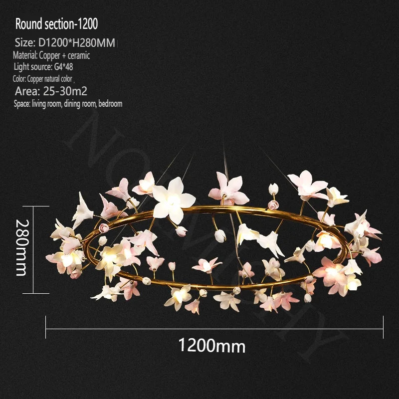 Florencia Ceramic Flower Chandelier – Postmodern Luxury Lighting 120X28CM