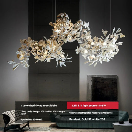 Liora Luxury Duplex Chandelier – Modern Villa Staircase Lighting Long 200cm C / Plastic Leaf / cold light 6000k