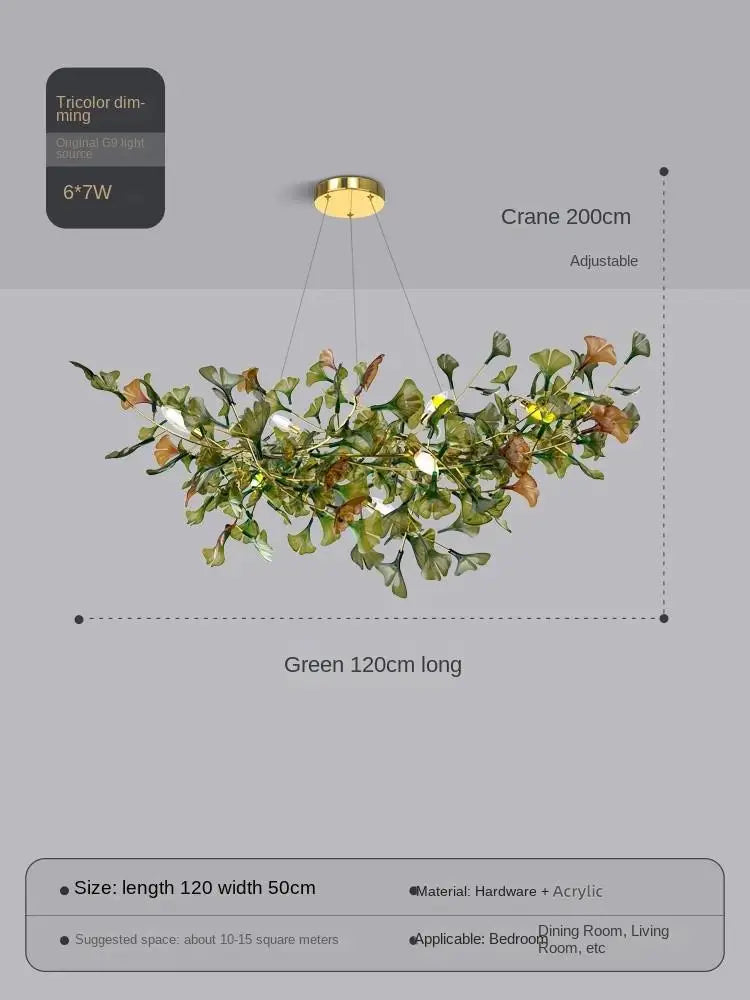 Elysian Ginkgo Glass Pendant Chandelier – Modern Luxury Lighting L120cm Green Brown / White light 6000K