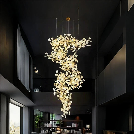 Aurelia Luxury Ginkgo Leaf Chandelier – Statement Lighting D800 H2000 / ceramic leaves / Warm White