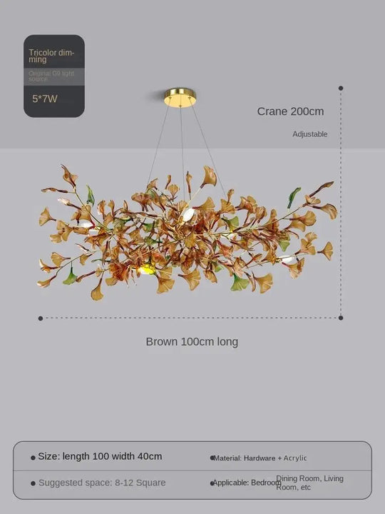 Elysian Ginkgo Glass Pendant Chandelier – Modern Luxury Lighting L100cm BrownGreen / White light 6000K