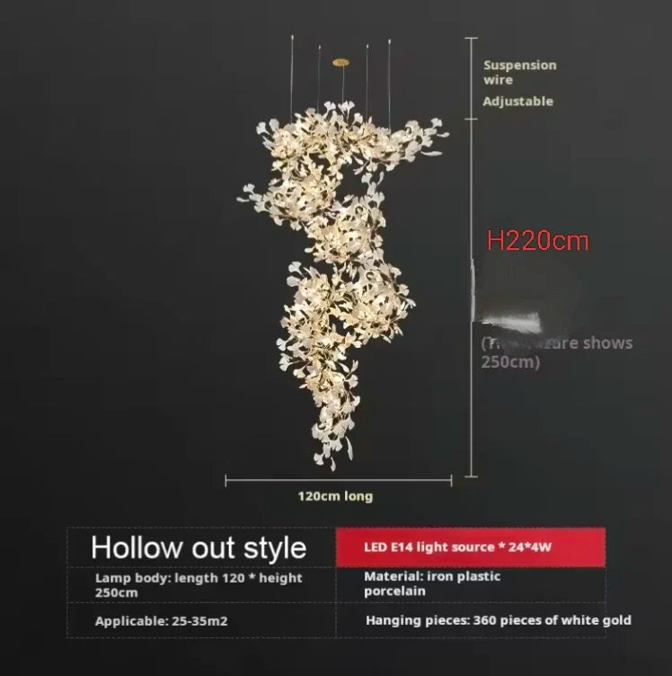 Liora Luxury Duplex Chandelier – Modern Villa Staircase Lighting D120xH220cm A / Plastic Leaf / cold light 6000k