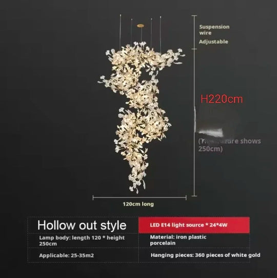 Liora Luxury Duplex Chandelier – Modern Villa Staircase Lighting D120xH220cm A / Plastic Leaf / cold light 6000k